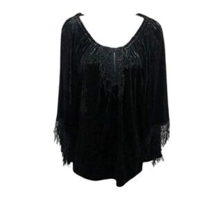 Melissa Page Black Velveteen Witchy/Goth Tunic/Top NWOT Lace/Tassel Accents. L..